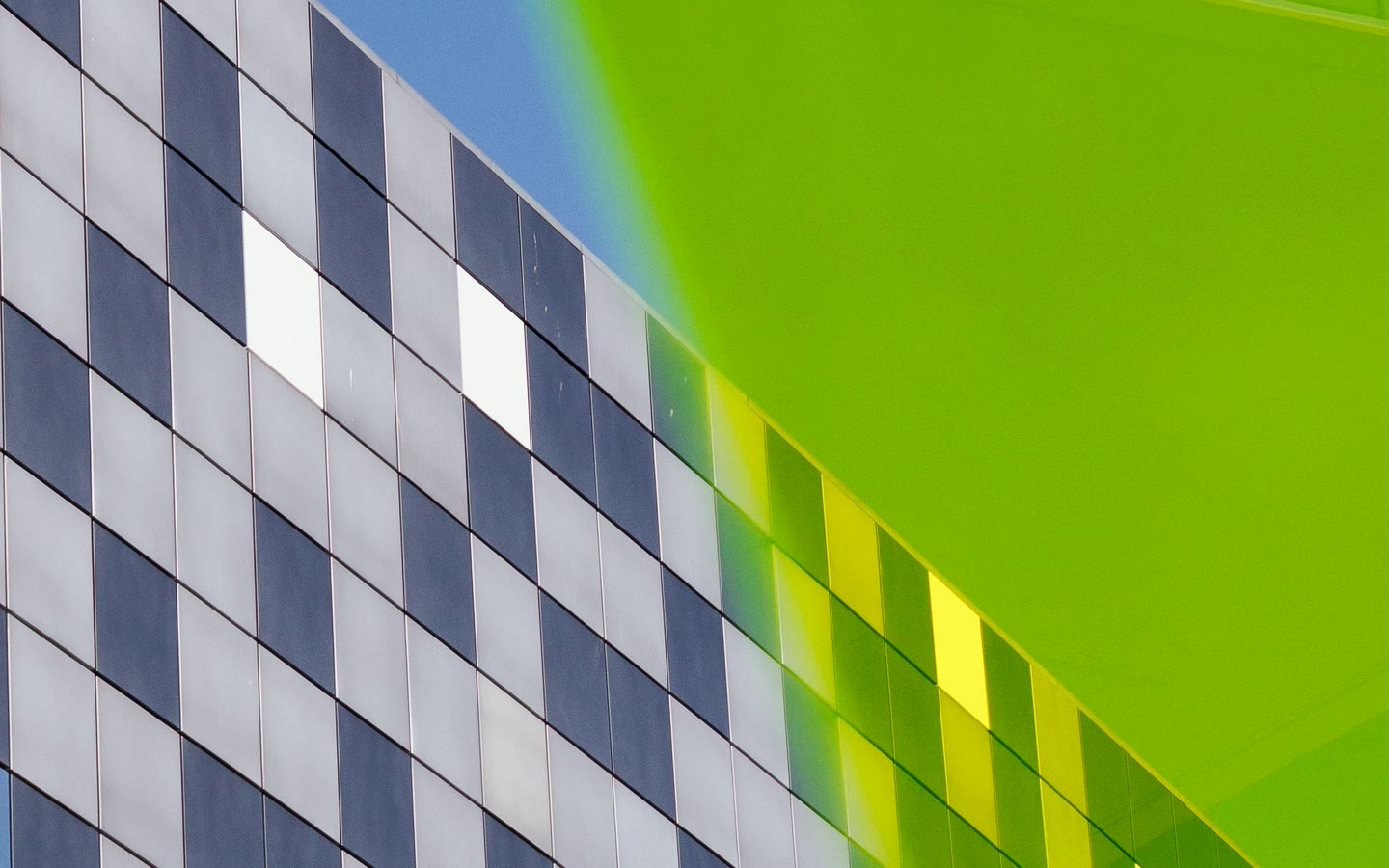 Green and silver geometric architecture used as a direction study