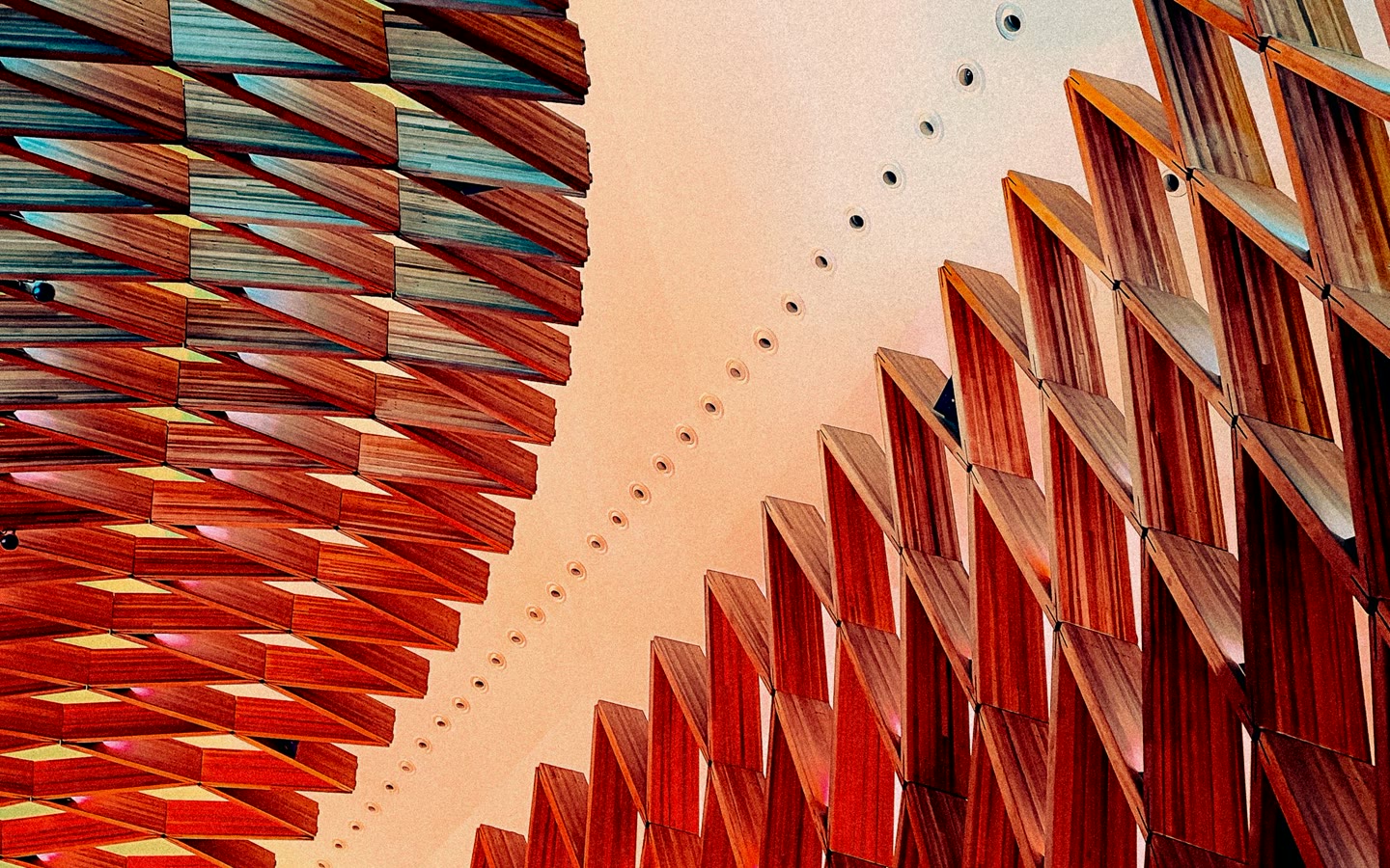 A colorful geometric architectural detail in daylight